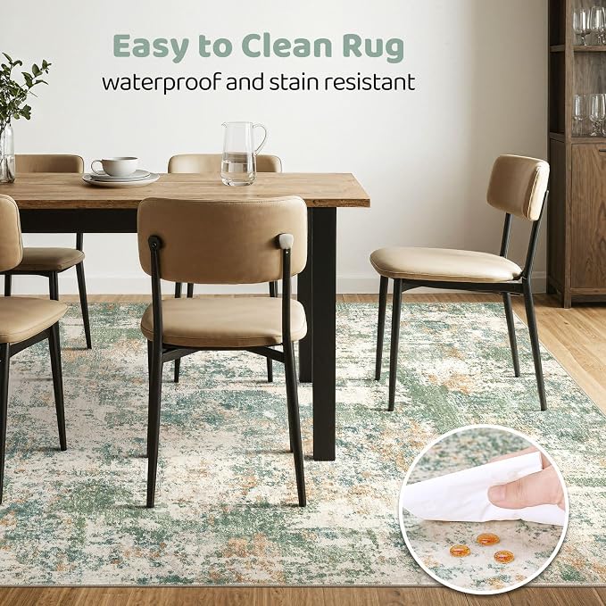7x9 Area Rug Living Room: Washable Large Abstract Soft Green Rugs Stain - Image 6