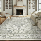 10x12 Neutral Area Rug Green Vintage Living Room Bedroom Washable Carpet by WondRg