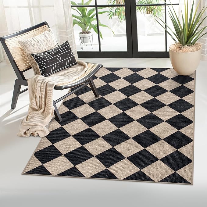 Lahome Checkered Easy Jute 3x5 Entryway Front Porch Rug, Washable Farmhouse by Lahome