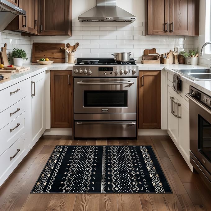 SERISSA 2x3 Rugs for Entryway, Washable Non-Slip Black Gold Grad Small Area Rug - Image 2