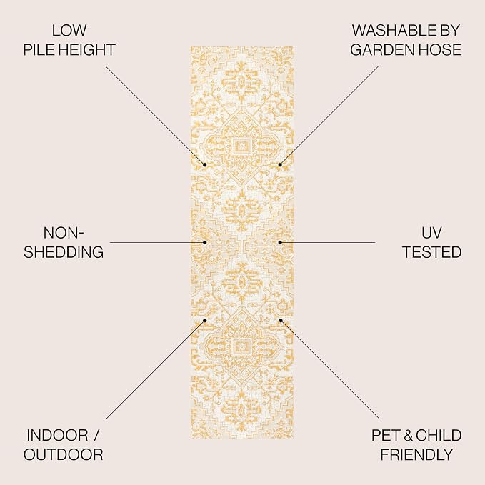 JONATHAN Y Boho Medallion Indoor Outdoor Runner Rug 2X8 Cream/Yellow, Estrella - Image 2