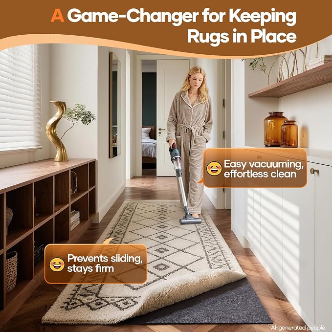 Veken Non Slip Cushioned Runner Rug Pad Gripper 2x20 Ft, Felt and Silicone - Image 2