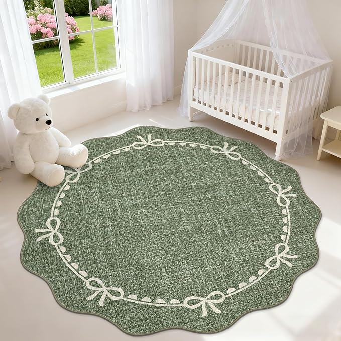 GarveeHome Scalloped Bow Rug for Living Room, 4ft Round Rugs Washable Solid - Image 2
