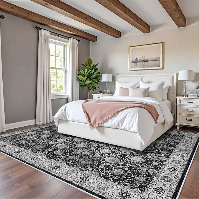 Washable 8x10 Living Room Rug: Vintage Low Pile Water Resistant Area Rug - Image 2