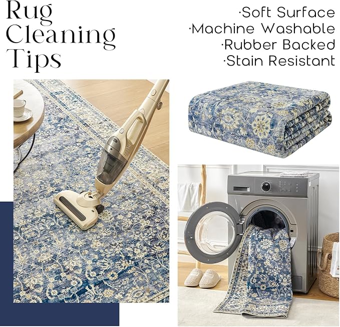 Blue Distressed Carpet Multi Rug Kitchen Living Room Bedroom Dining Room - Image 4