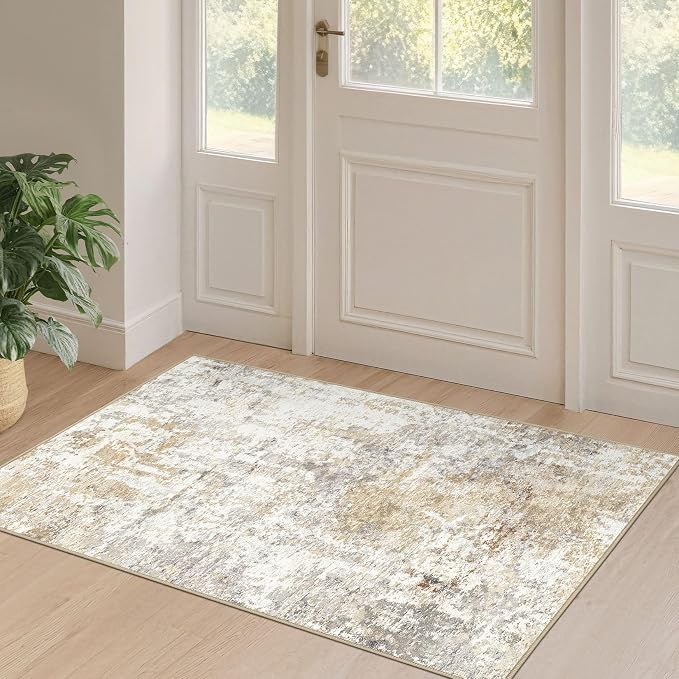 2x4 Rug Washable Runner Rug: Small Abstract Modern Non-Slip Soft Accent Doormat by LOONGRUG
