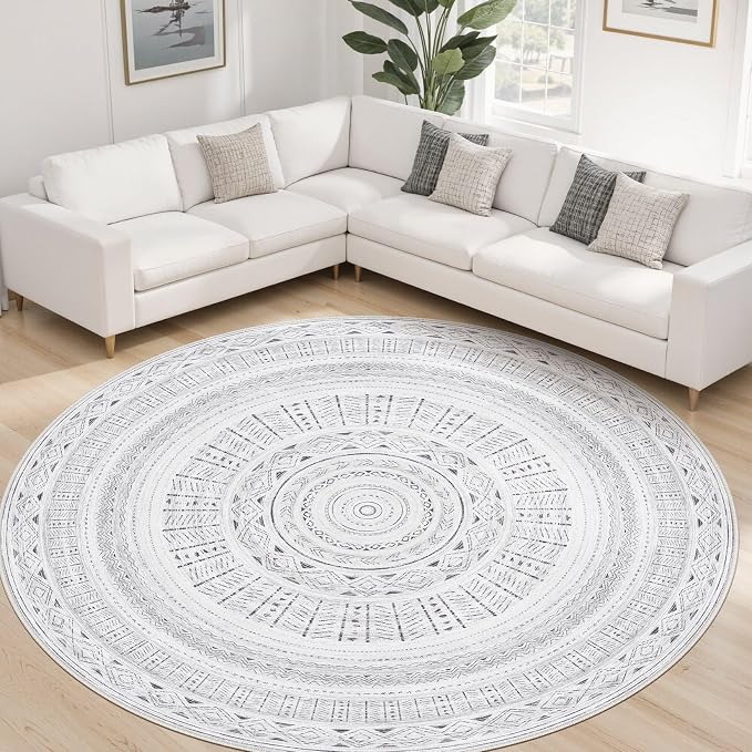 cotiled 8x8 Round Area Rugs Living Room Rug: Washable Boho Rugs - Image 8