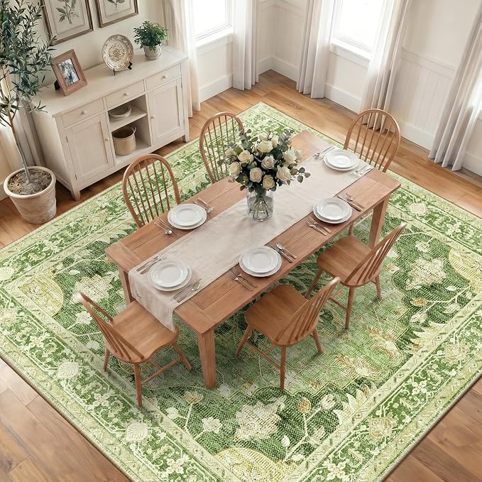 RELEANY Area Rugs Square 10ft Washable Non-Slip, Floral Vintage Distress by RELEANY