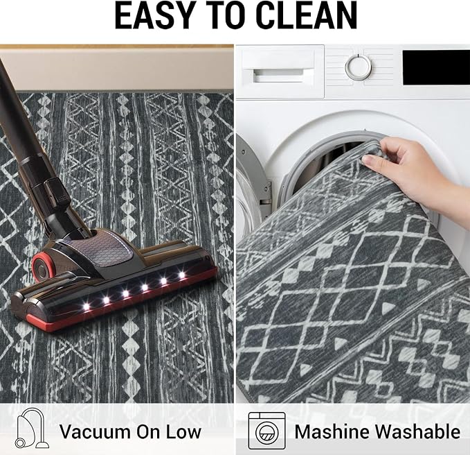 KUTA Washable Non-Slip Rugs for Entryway 2x3, Dark Grey Beige Moroccan Boho - Image 5