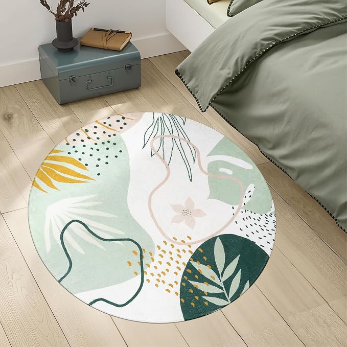 Lahome Boho Round Area Rug - 3Ft Washable Bathroom Rug Non-Slip Small Circle Rug - Image 5
