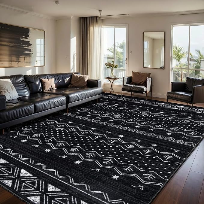 SERISSA 7x10 Area Rugs for Living Room, Washable Non-Slip Black and White Boho by SERISSAHomeDecorCollection