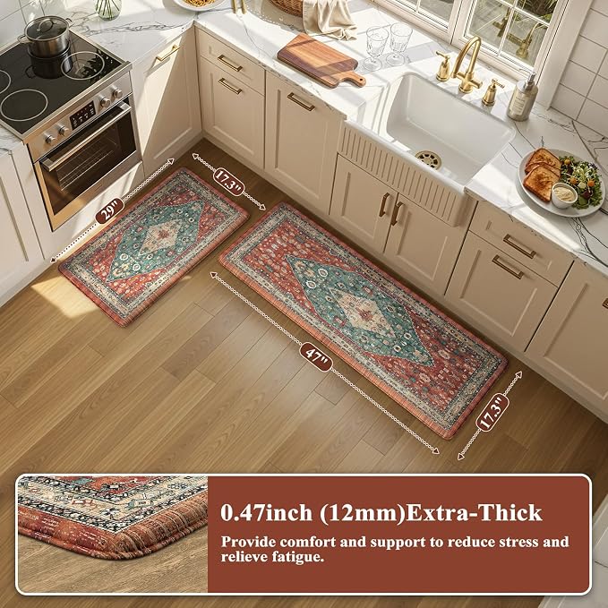 Collive Boho Kitchen Mats 2PCS, Cushioned Kitchen Mat - Image 2