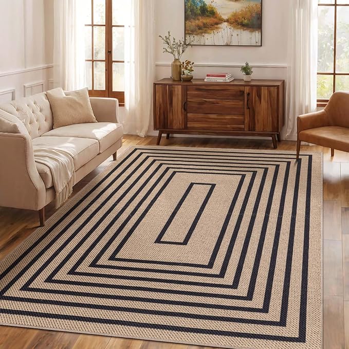 Tangsoo Easy Jute 3x5 Area Rug for Living Room, Non-Slip Black Thin Indoor - Image 2