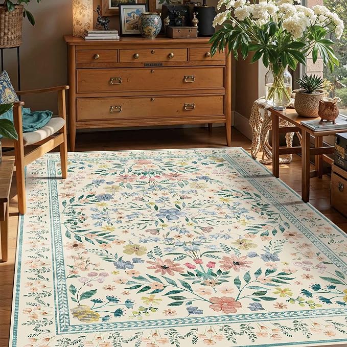 Rugxara Floral Rug for Living Room Bedroom, 5x7 Washable Rug, Large Non Slip by Rugxara