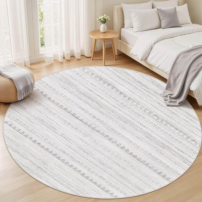 Nakagishi Round Rug Boho Area Rugs: 4x4 Washable Large Circle Neutral Soft - Image 5