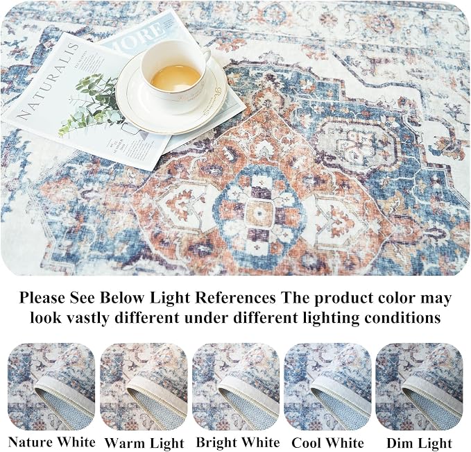 4x6 Living Room Area Rugs: Washable Boho Bedside Rugs Non-Slip Low Pile Small - Image 7