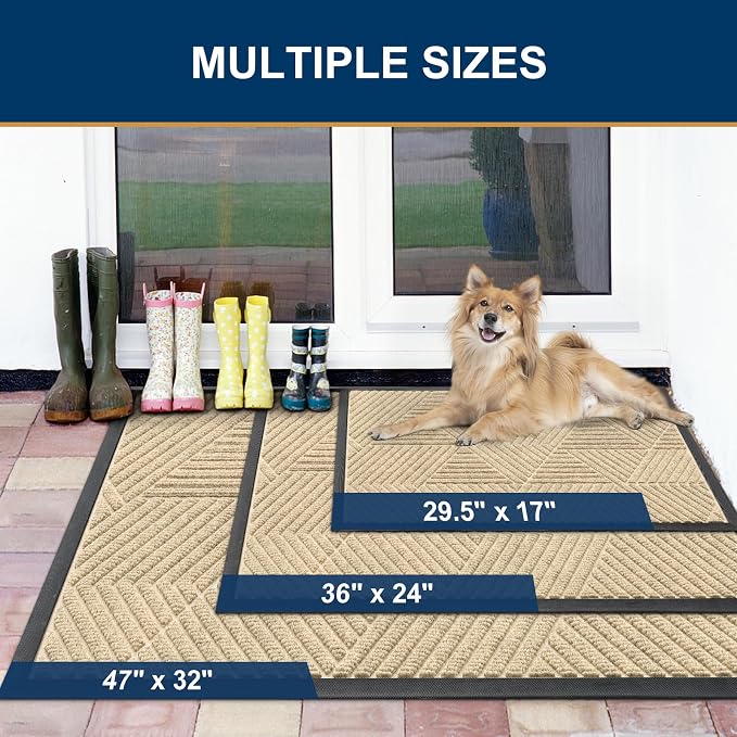 Smiry Front Door Mat Outside Entrance, Heavy Duty Sturdy Natural Rubber Doormat - Image 2