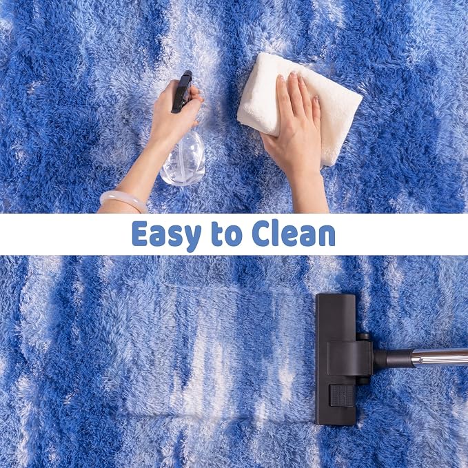 Shag Rugs for Living Room 5x7, Ultra Soft Abstract Blue Big Fuzzy Rugs for - Image 8