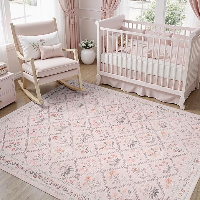 DCX Washable 6x9 Pink Floral Rug - Image 6