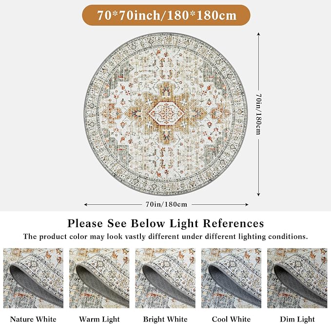 Moynesa Ultra-Thin Washable Round Rug - 6ft Large Living Room Circle Area Rugs - Image 2
