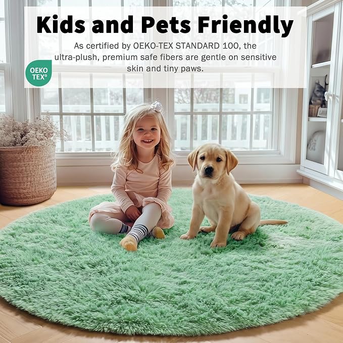 ONASAR Sage Green Round Area Rug 4ft, Fluffy Soft Bedroom Circle Rugs - Image 3