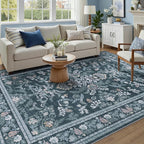DCX Navy Blue 4x6 Area Rug, Machine Washable Non Slip Stain Resistant Soft by DCXWashableRug