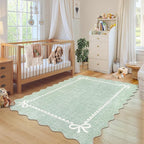GarveeHome Scalloped Bow Rug for Living Room, Sage Green Rug for Dorm, Washable - Image 3
