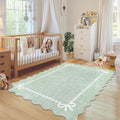GarveeHome Scalloped Bow Rug for Living Room, Sage Green Rug for Dorm, Washable by GarveeHome
