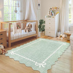 GarveeHome Scalloped Bow Rug for Living Room, Sage Green Rug for Dorm, Washable - Image 3