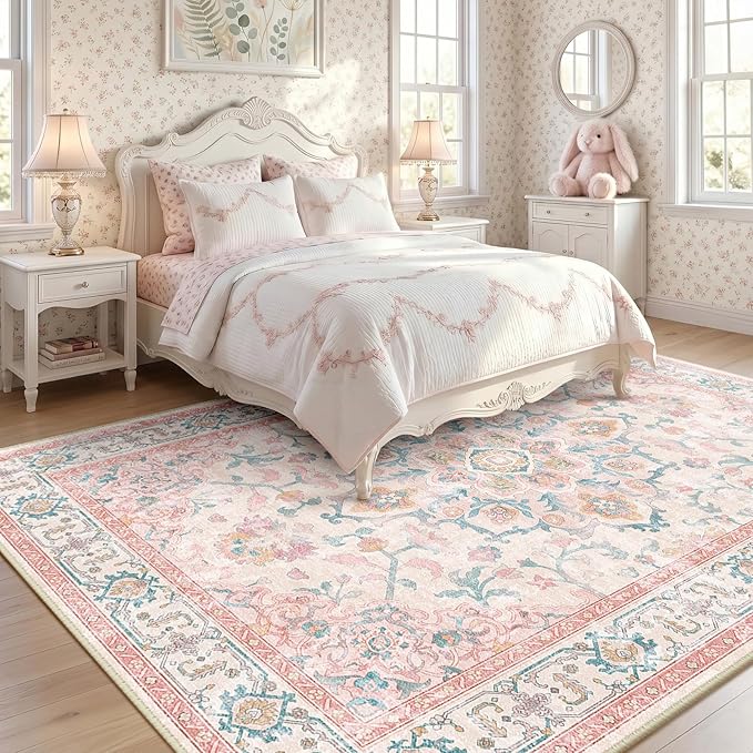 CAPALOCA Machine Washable Rugs Nursery Rug 6x9 Cute Girl Non Slip Low Pile - Image 3