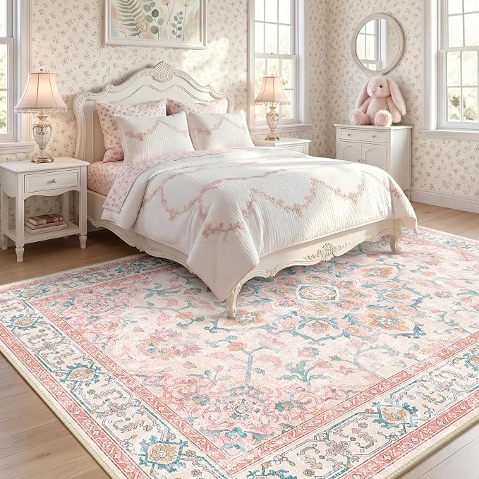 CAPALOCA Machine Washable Rugs Nursery Rug 5x8 Cute Girl Non Slip Low Pile - Image 2