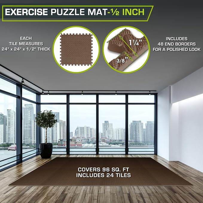 ProsourceFit Exercise Puzzle Mat 1/2-inch, EVA Interlocking Foam Floor Tiles - Image 2
