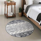 KUTA Round Washable Rug 3Ft Boho Black Navy Blue Entryway Rugs, Moroccan Foyer - Image 3