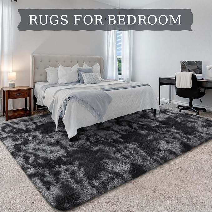 BENRON Fluffy Tie-dye Black Rugs - Image 3