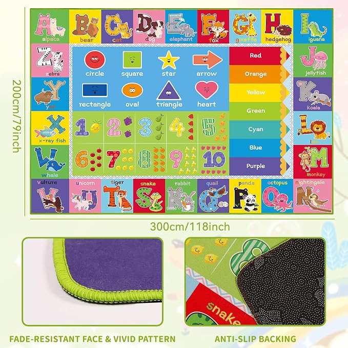 Kids Rug for Playroom, ABC Carpet Educational Play Mat for Kids, Preschool Rugs - Image 3