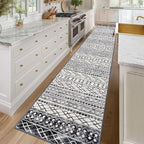 KUTA Boho Runner Rug for Hallway 2.6x16 Moroccan Washable Black Navy Blue Rugs - Image 2