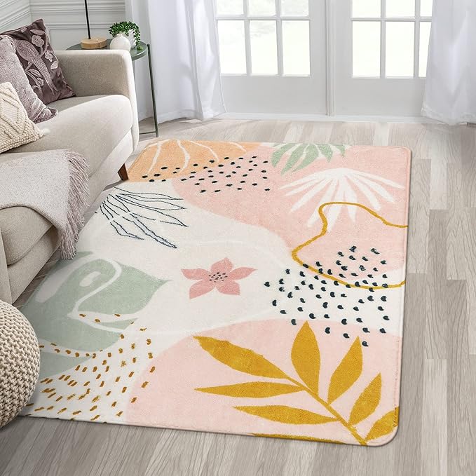 Lahome Pink Washable Living Room Area Rug by Lahome