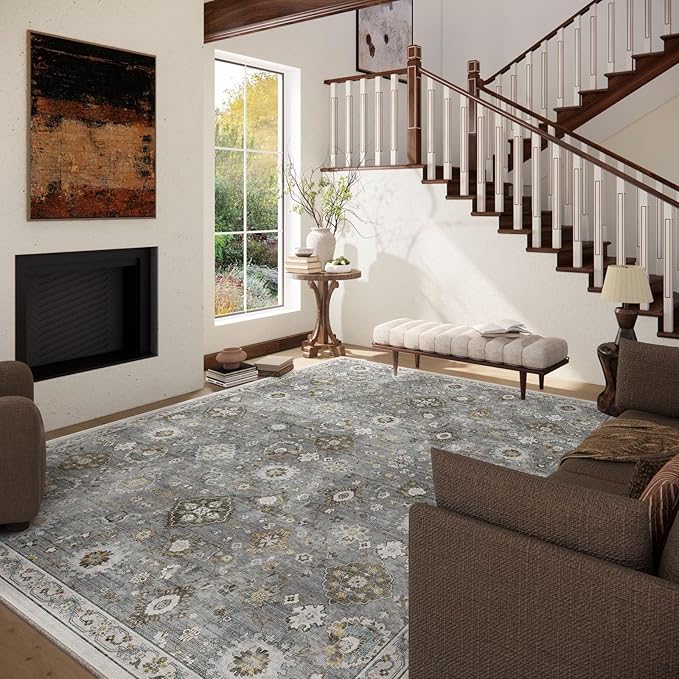 Machine Washable Rug for Living room: 8x10 Area Rugs Boho Vintage Rugs Stain - Image 2