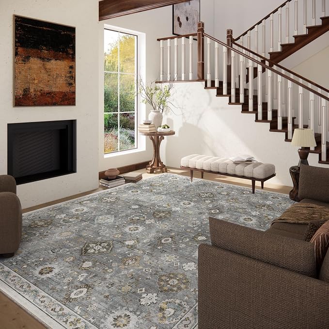 Machine Washable Rug for Living room: 5x7 Area Rugs Boho Vintage Rugs Stain - Image 3