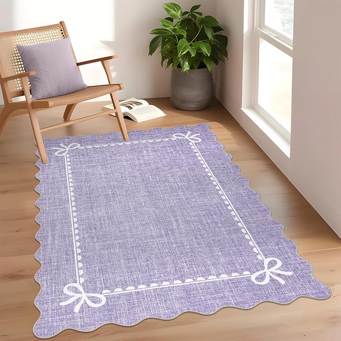 GarveeHome Scalloped Bow Rug for Living Room, Solid Purple Rug for Dorm by GarveeHome