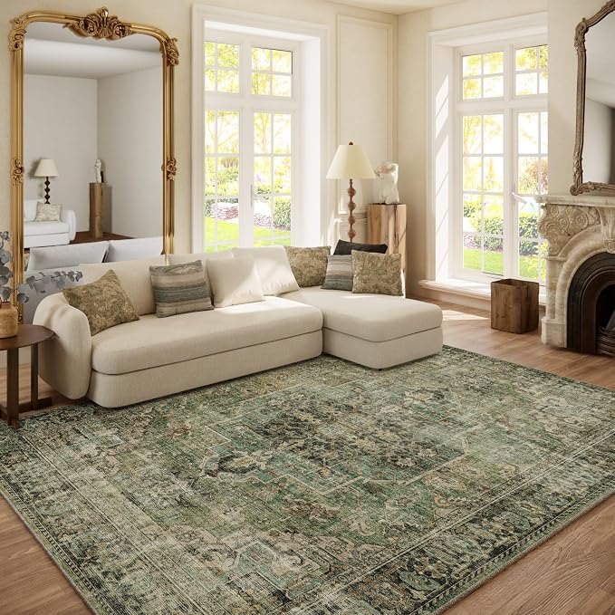6x9 Area Rugs for Living Room: Washable Bedroom Rug Boho Vintage Rugs Stain by palohom
