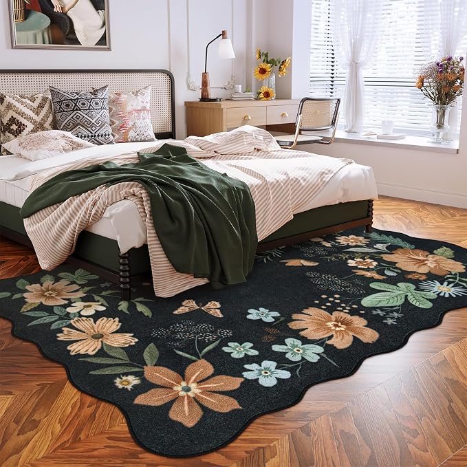 Lahome Floral Rugs for Living Room, 5x7 Area Rugs Ultra-Thin Soft Washable Rug - Image 3