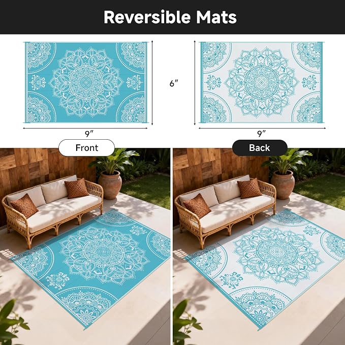 Pauwer Waterproof Outdoor Rug 6x9, Reversible Plastic Straw Patio Camping Rug - Image 2