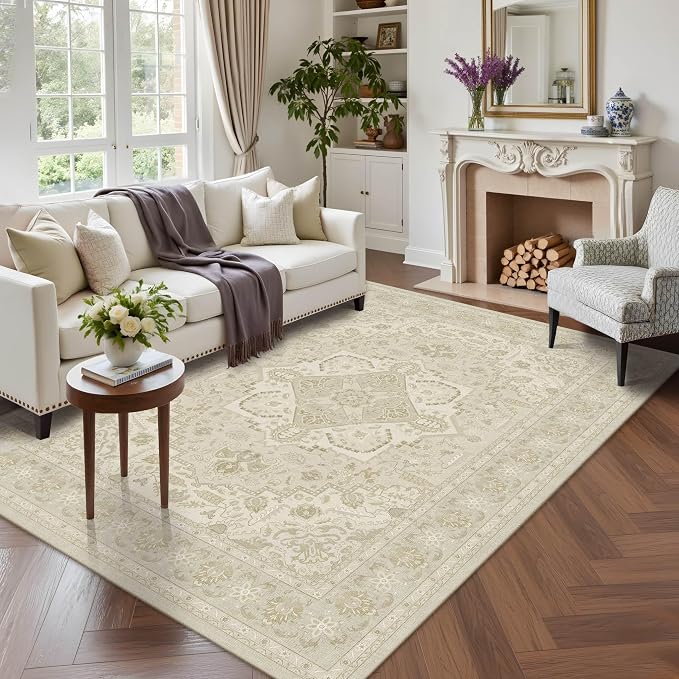 Latte&Fog 5x7 Area Rugs for Living Room, Vintage Beige Washable Rug, Boho - Image 4