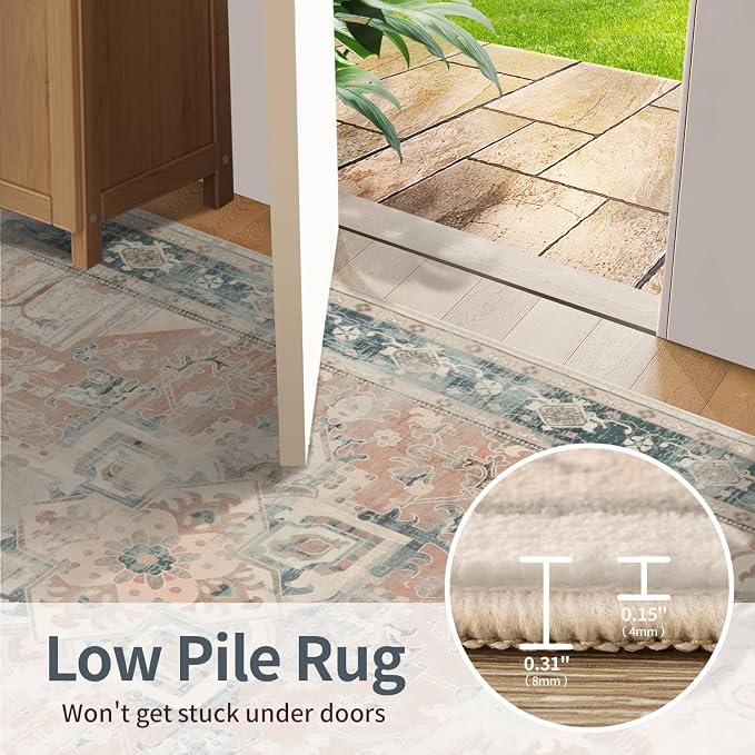 Rugxara 3x5 Orange Washable Entryway Rug, Non Slip Boho Runner Rugs - Image 6