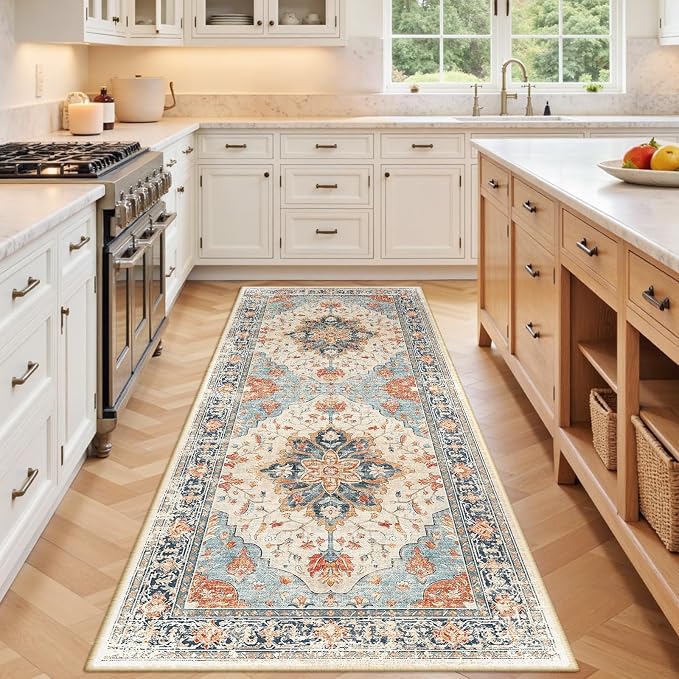 RELEANY Area Rugs Runner 3'x6' Washable Non-Slip, Floral Vintage Distress by RELEANY