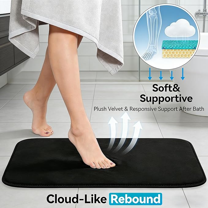 Black Bathroom Rug Set Memory Foam Bath Mats 3 Piece - Image 4