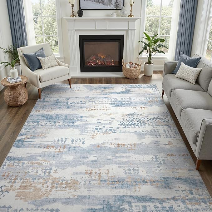 DCX Abstract Area Rug 6x9, Washable Blue Modern Rug - Image 6