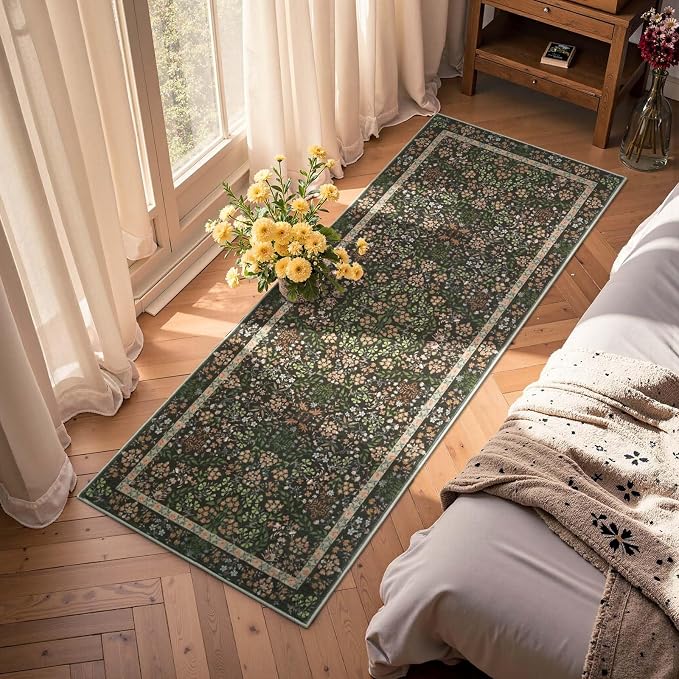 jinchan Zenith Floral Runner Rug 2x6 Washable Kitchen Runner Non-Slip Low-Pile - Image 3