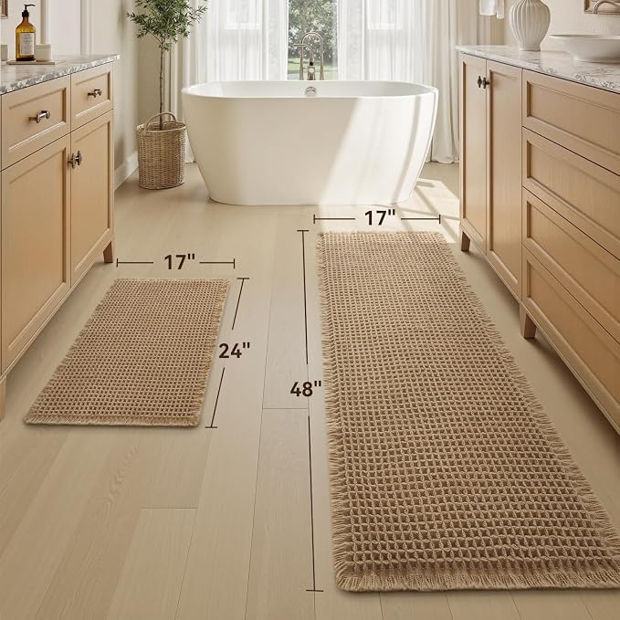 Upgraded Waffle Bath Mat Set of 2, Super Absorbent Non Slip Bath Mats - Image 2